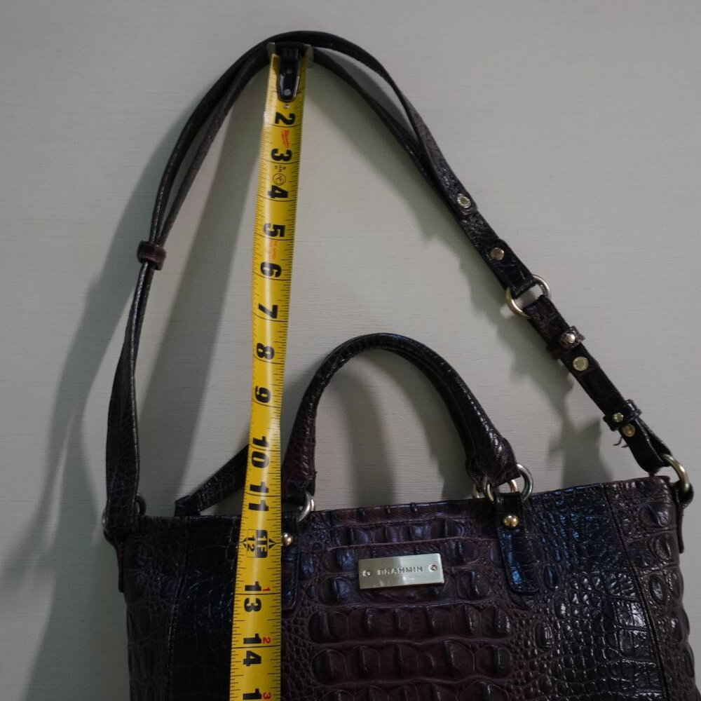 Brahmin Croc-Embossed Satchel in Dark Brown - Picture 13 of 14